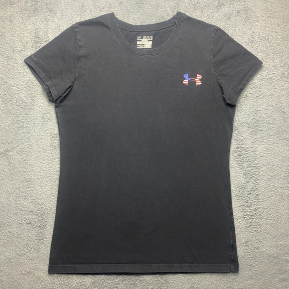 Under Armour Tops - Under Armour Tshirt Womens Medium Black HeatGear USA Flag Graphic Semi-Fitted